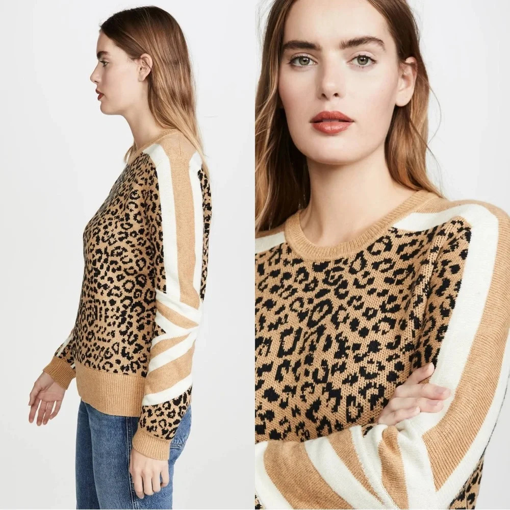 Current/Elliott Duvall Leopard Animal Print Sweater Pullover Wool Blend Size 2 - Picture 2 of 11